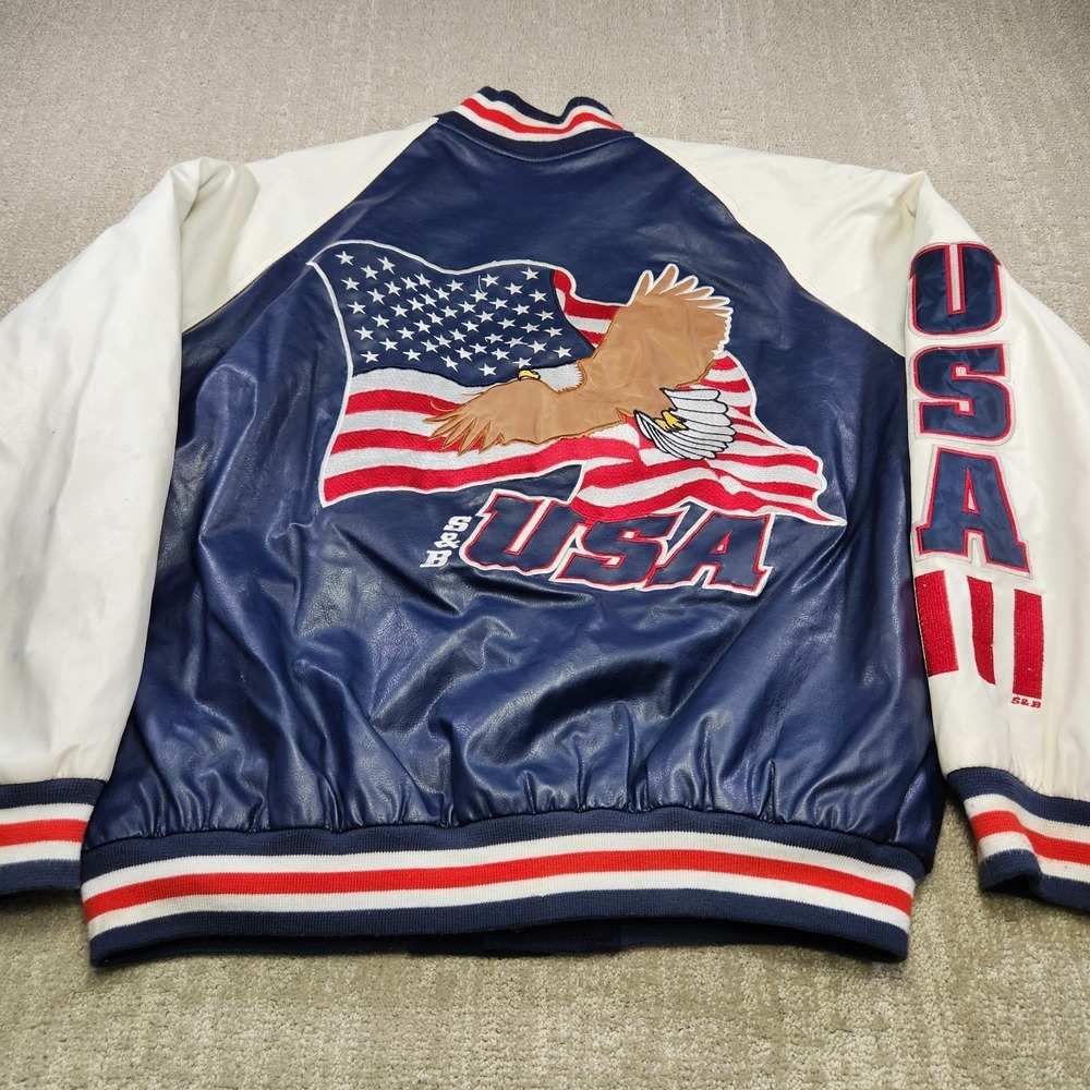 Vintage‎ Wool Bomber Jacket Men Large USA Eagle Steve & Berrys Biker Patriot